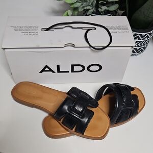 Aldo Black and Brown Slide Sandals